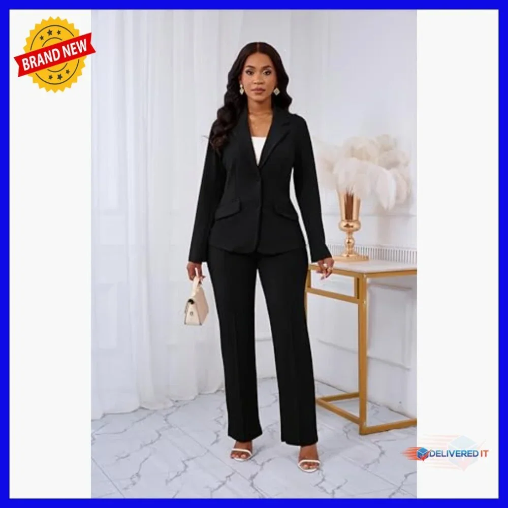 Women's 2-Piece Suit Set Long Sleeve Blazer Pants Business Casual Outfit
